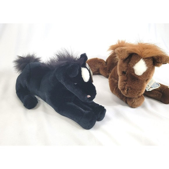 Source Unknown Toys Horse Plush Set Black Brown Pony Stuffed Animal Pair White Spot Forehead